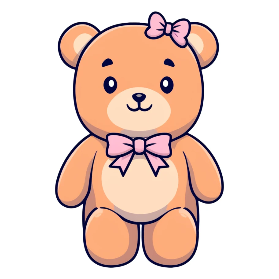Stuffed teddy bear with light pink ribbon tied in a bow around its neck sticker