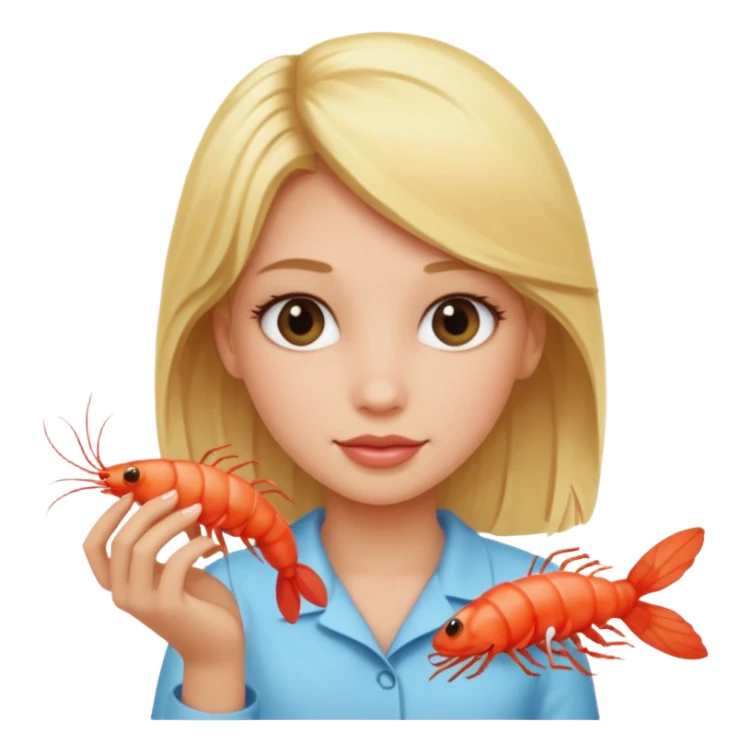 blonde girl holding a shrimp  sticker