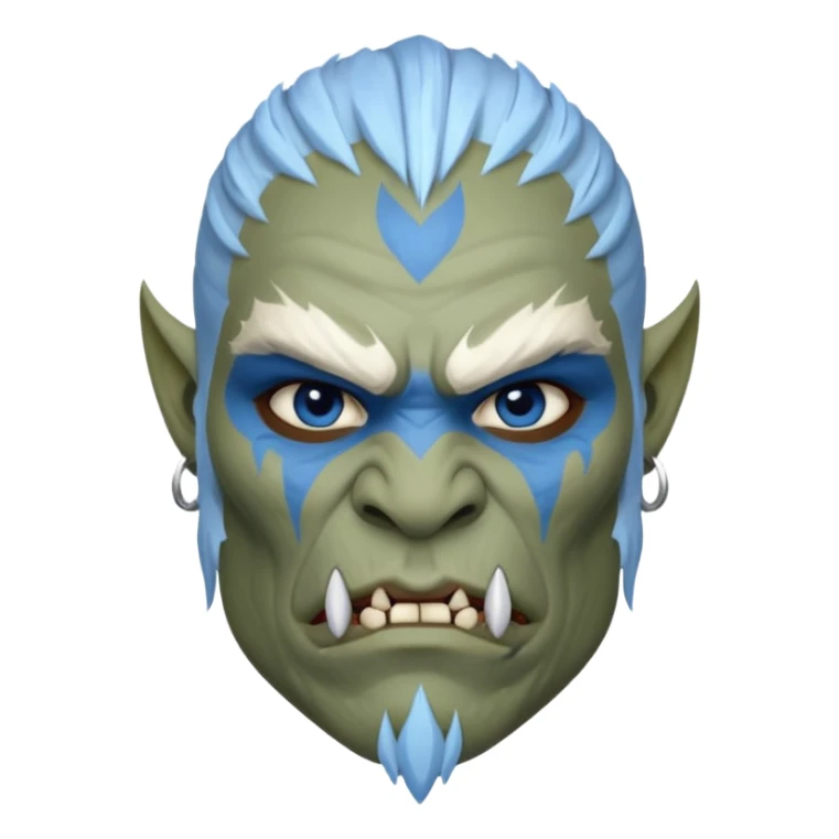 Fantasy orc portrait emoji, white and blue frost war paint on face, harsh winter warrior mood, strong expression, minimal tribal design, clean readable emoji style, male/female variant
 sticker
