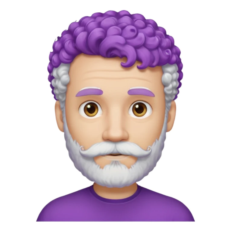 very white bearded and white mustached, violet short curly haired, wearing ear accessories sticker