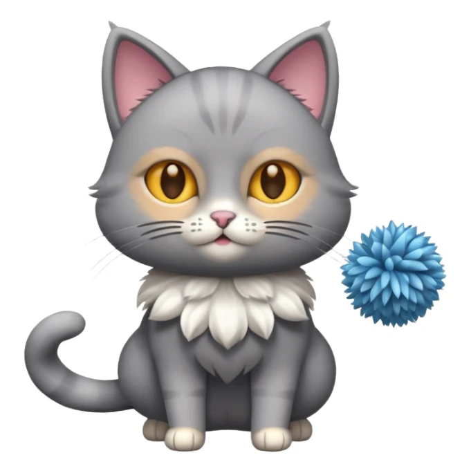 A sleek grey cat twirling pom-poms with confident energy. sticker
