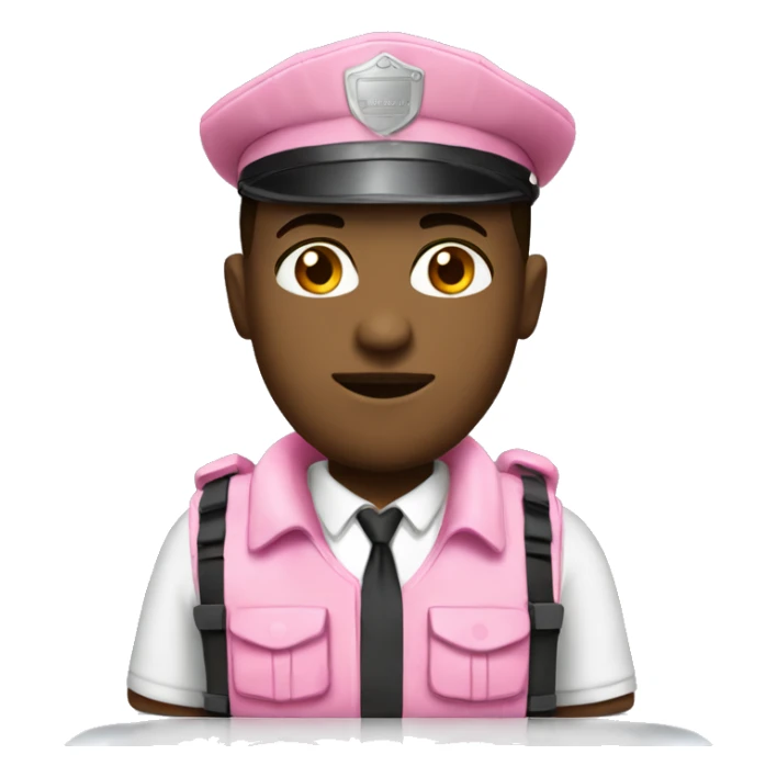 a security guard wearing a pink outfit and a bulletproof vest sticker