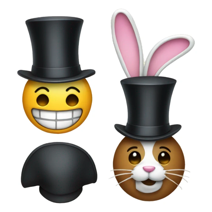 Regular emoji with smile and a top hat with a bunny sticker