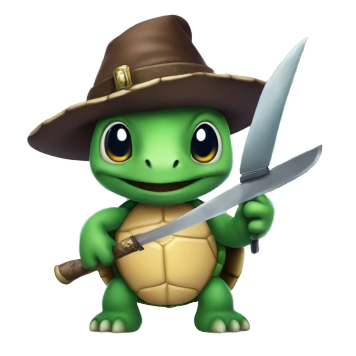 turtle with mage hat and a knife in his hand sticker