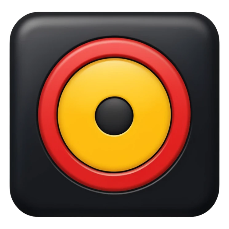 a black and red rectangle with a medium-sized yellow circle in the middle sticker