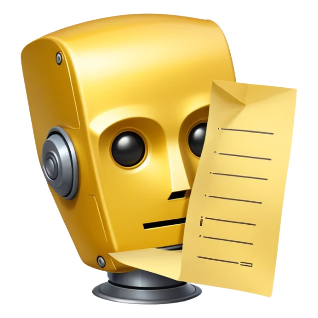 robot head with a yellow paper checklist with a warning symbol on it sticker