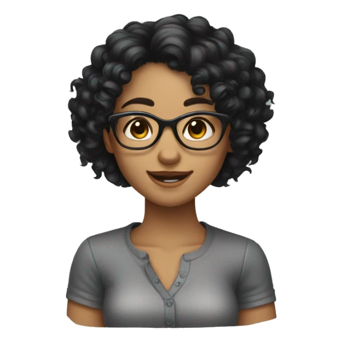 A curly-black-haired girl with glasses and Wink sticker