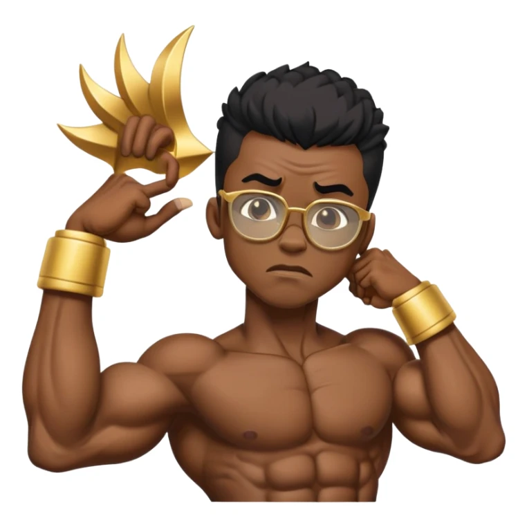 black skinny bodybuilder with gold glasses frustrated pulling hair sticker