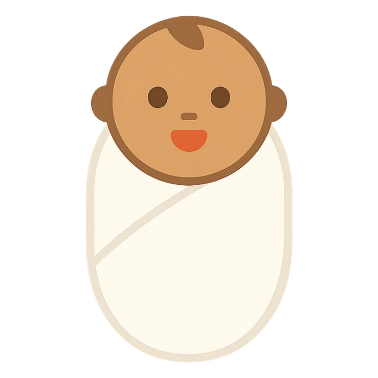 tanned baby wrapped in a white swaddle blanket color icon sticker