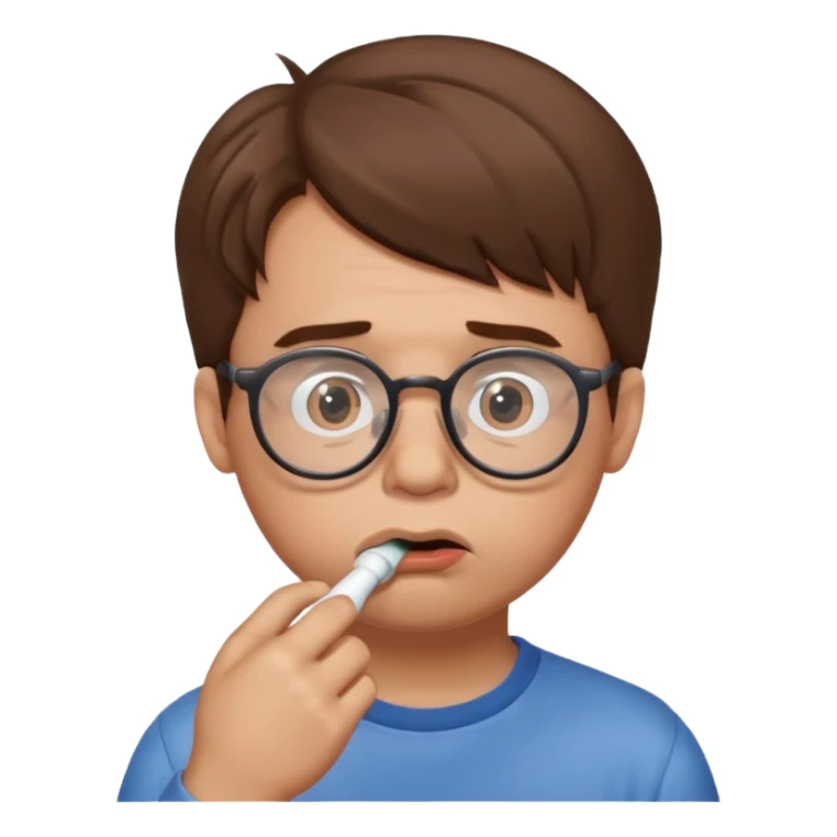 Fat sad guy with brown hair and glasses sucking on binky sticker