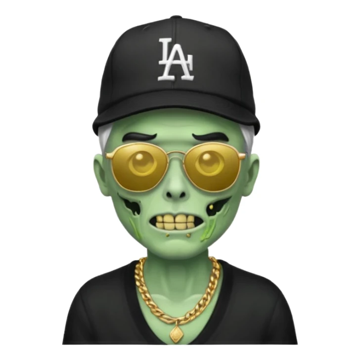Green Zombie with black sun glasses dodger hat and gold necklace sticker