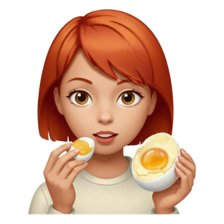 Girl with short red hair eating boiling egg sticker