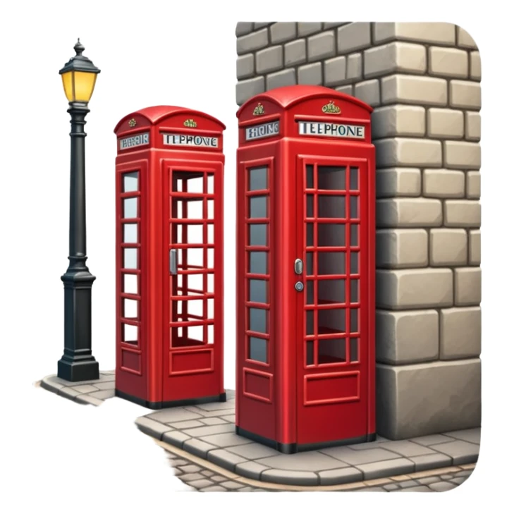 A classic red telephone booth standing on a cobblestone street. sticker