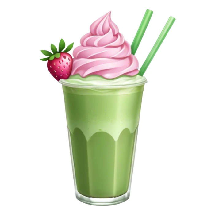Make a iced matcha latte with strawberry whipped cream and  pink bow sticker
