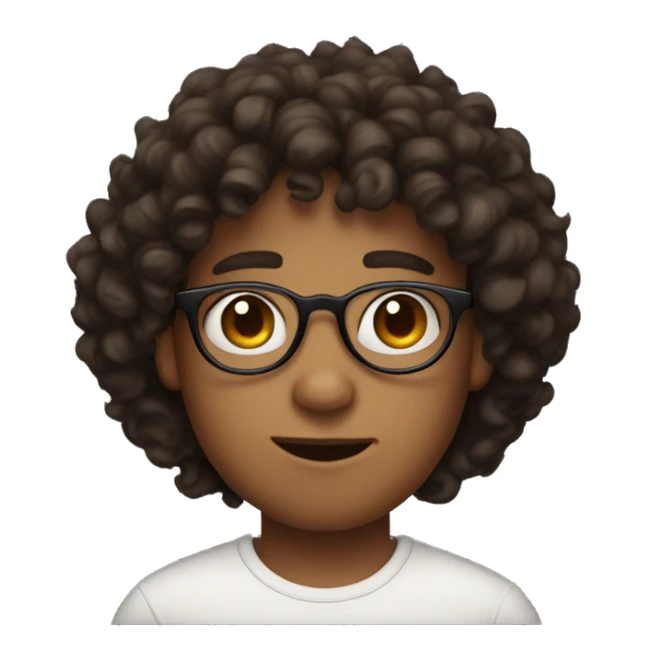 Dark brown curly har boy, with round glasses, semi thick lips, and triangle head shape sticker