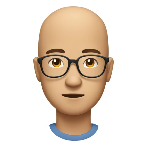  a 35-year old,  bald, Asian man, deep in thought, wearing glasses sticker