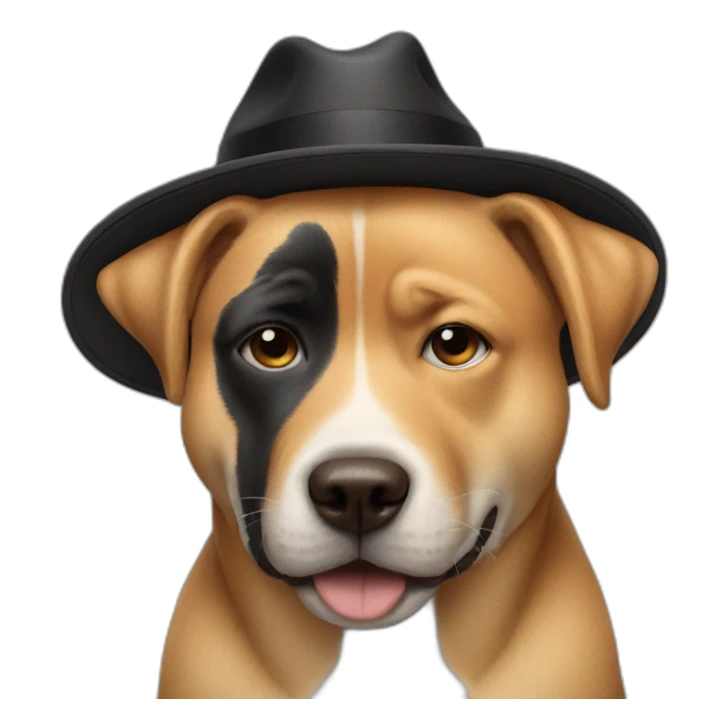 emoji crying with laughter with a black hat and a dog next to it sticker