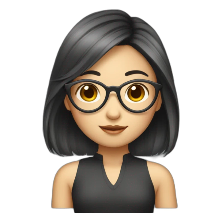 Asian Girl with back hair wearing heart glasses sticker