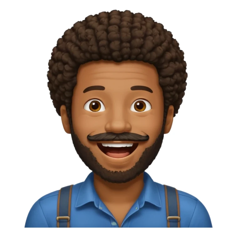 black man with beard, mustache, and short afro laughing sticker