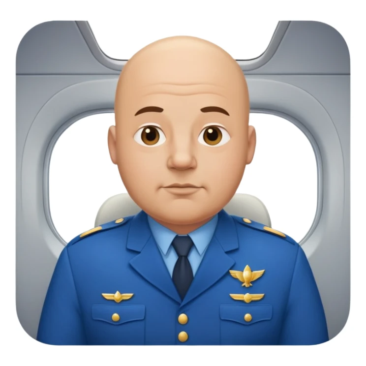 bald a bit fat man in a blue uniform on a plane sticker