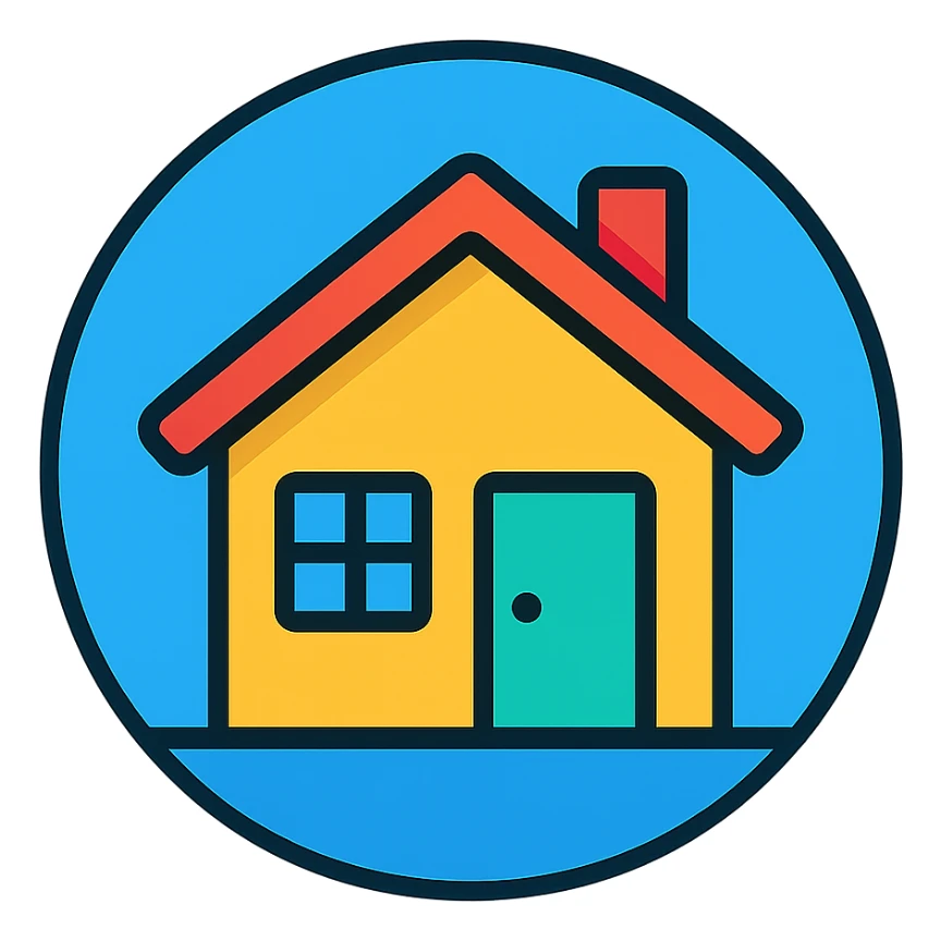 house icon, round shape, modern color icon style sticker