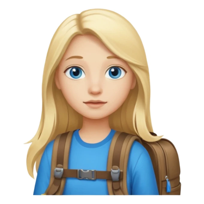 a blonde girl with long hair and blue eyes whose travel sticker
