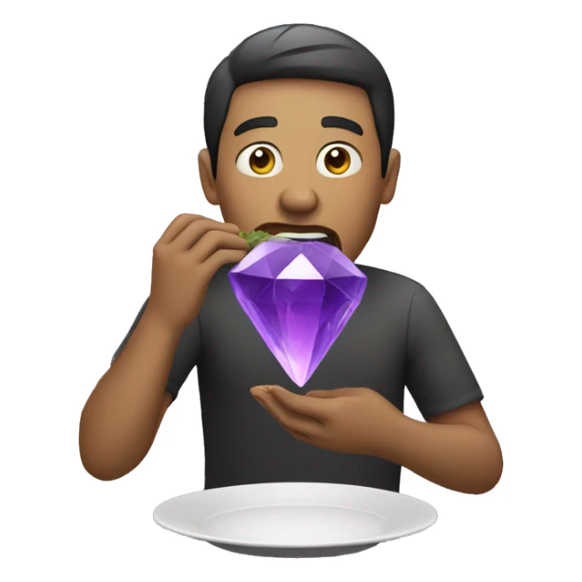 man eating a purple crystal sticker