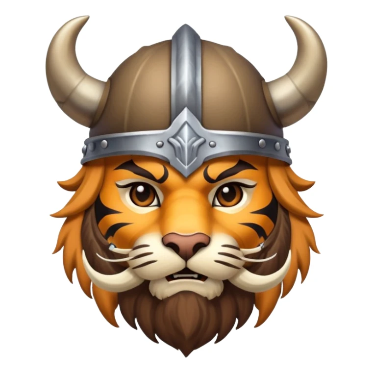 viking tiger face with horned helmet and beard for Twitch emote sticker