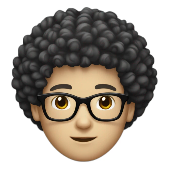 white boy white skin with back colored afro curly black hair and squared glasses sticker