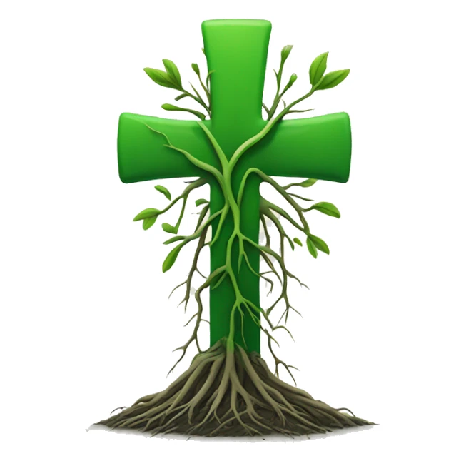 green cross with roots coming out of the bottom sticker