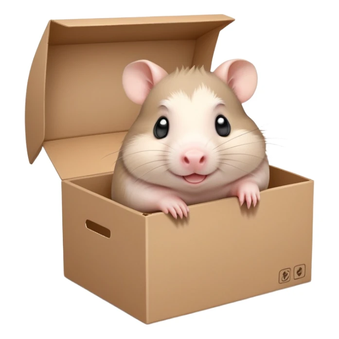  A very cute gery young happy Dutch pig hamster with one's head tilted to one side poked its paws out of the cardboard big box and placed them on top of it sticker