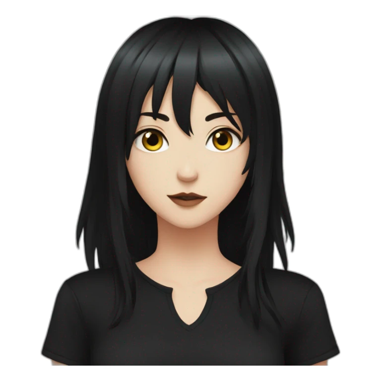 Anime+Cassandra+Goth-Woman-dark-hair-black-tshirt+perfectly-centered sticker