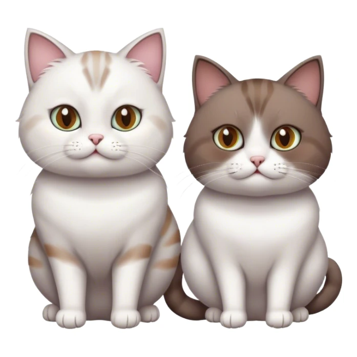Two cats, the first one is fat and white body with different eyes color, another one is slim and have brown and gray and white. sticker