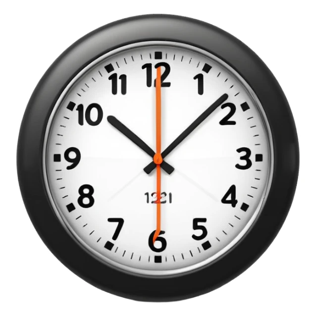 A 3D cartoon clock showing a few minutes before twelve, clean minimal background, Memoji-style. sticker