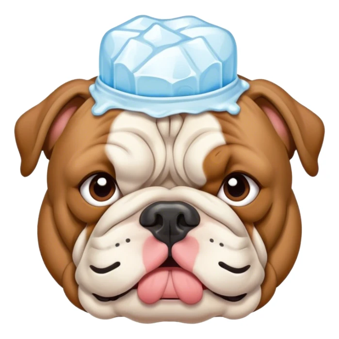 Bulldog with an ice pack on his head  sticker