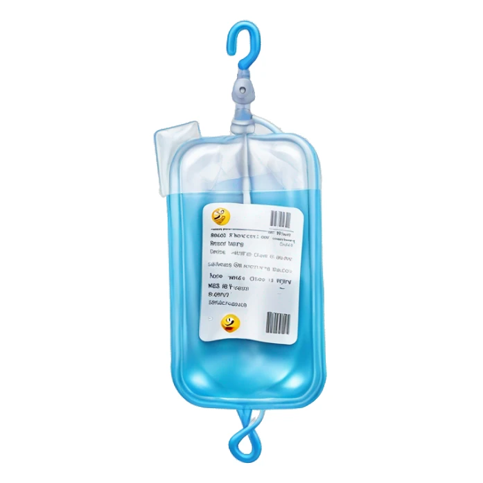 Rectangular transparent plastic iv bag filled with 500ml of fluid hanging on an iv pole in an intensive care unit  sticker