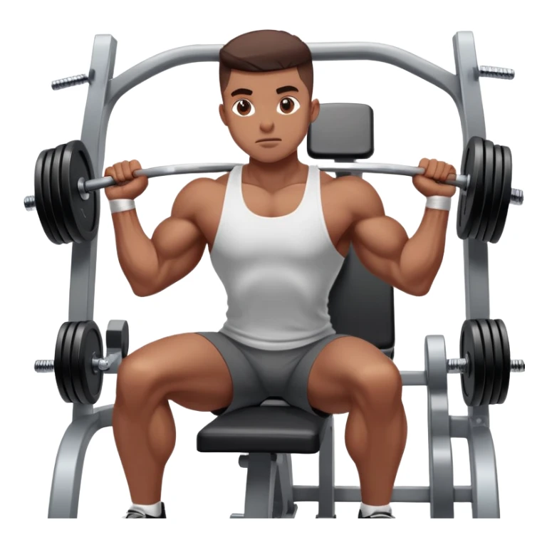 A focused athlete working out on a strength training machine in a modern gym. Muscles engaged, expression determined, demonstrating power and endurance. The gym is filled with equipment like dumbbells, barbells, and mirrors reflecting effort, creating a high-energy atmosphere. sticker