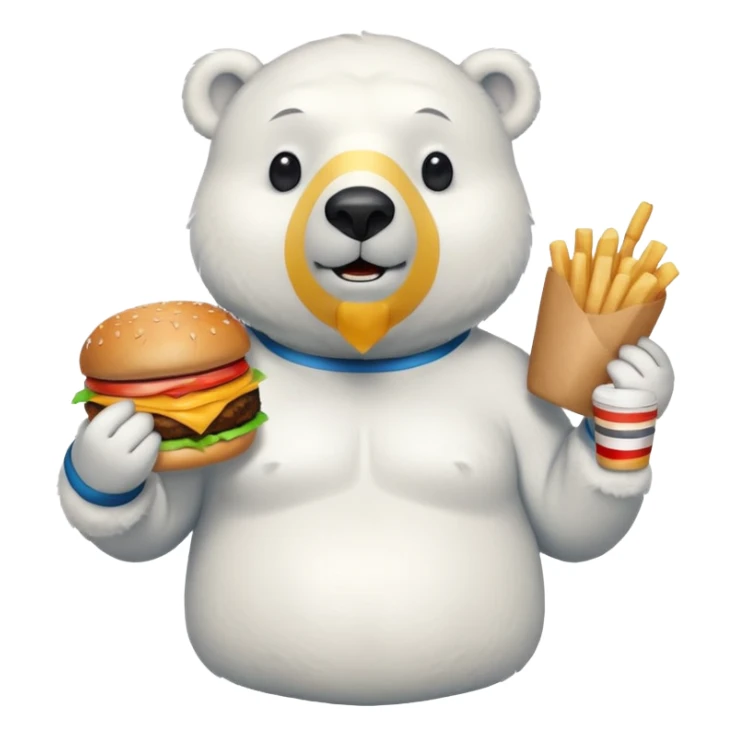 polar bear with burger wearing shirt sticker