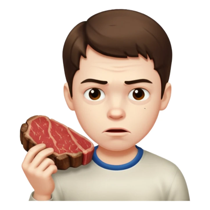 мальчик ест стейк и ему не нравится sticker