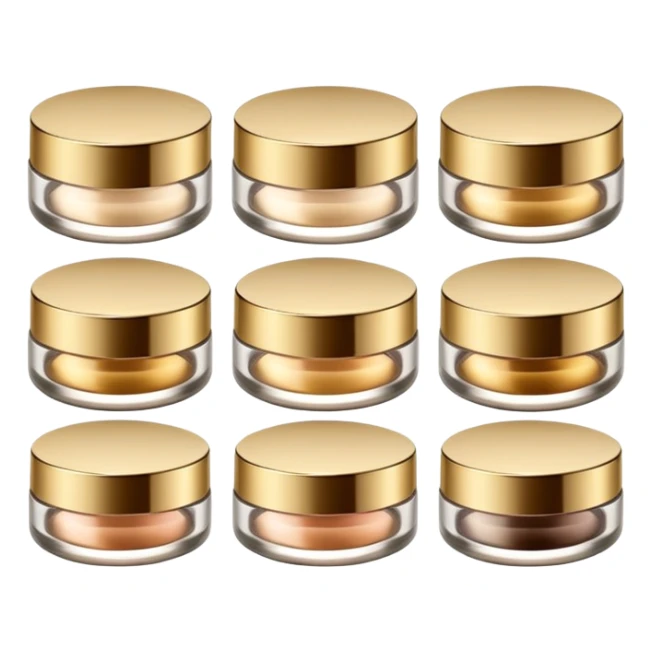PVarios rodutos de beleza com tampa dos potes dourados e fundo transparente pra usar como figurinha sticker