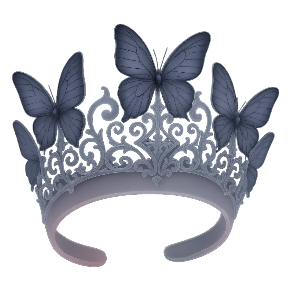 Elegant butterfly crown with darker matte pink base, purple butterflies, gothic filigree, mysterious vibe, transparent background. sticker