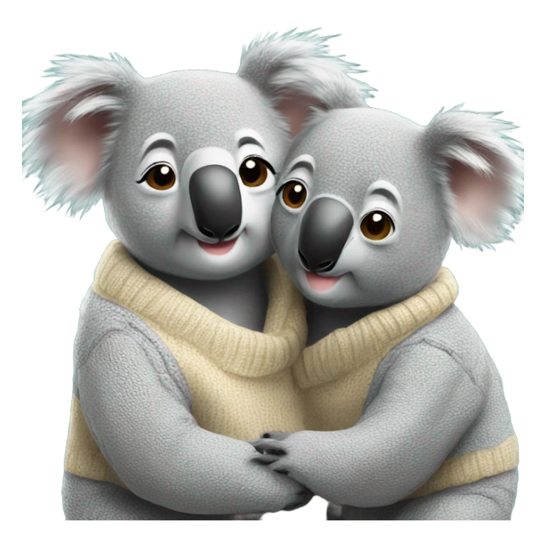 Koala kissing another koala with the two of then wearing a sweater  sticker