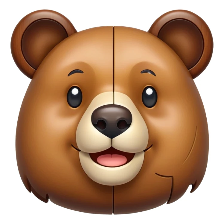 A wooden puzzle toy shaped like a bear with a cute smiling face sticker