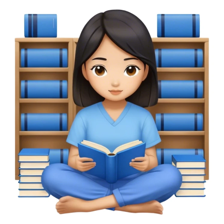 pretty asian girls sitting reading blue books sticker