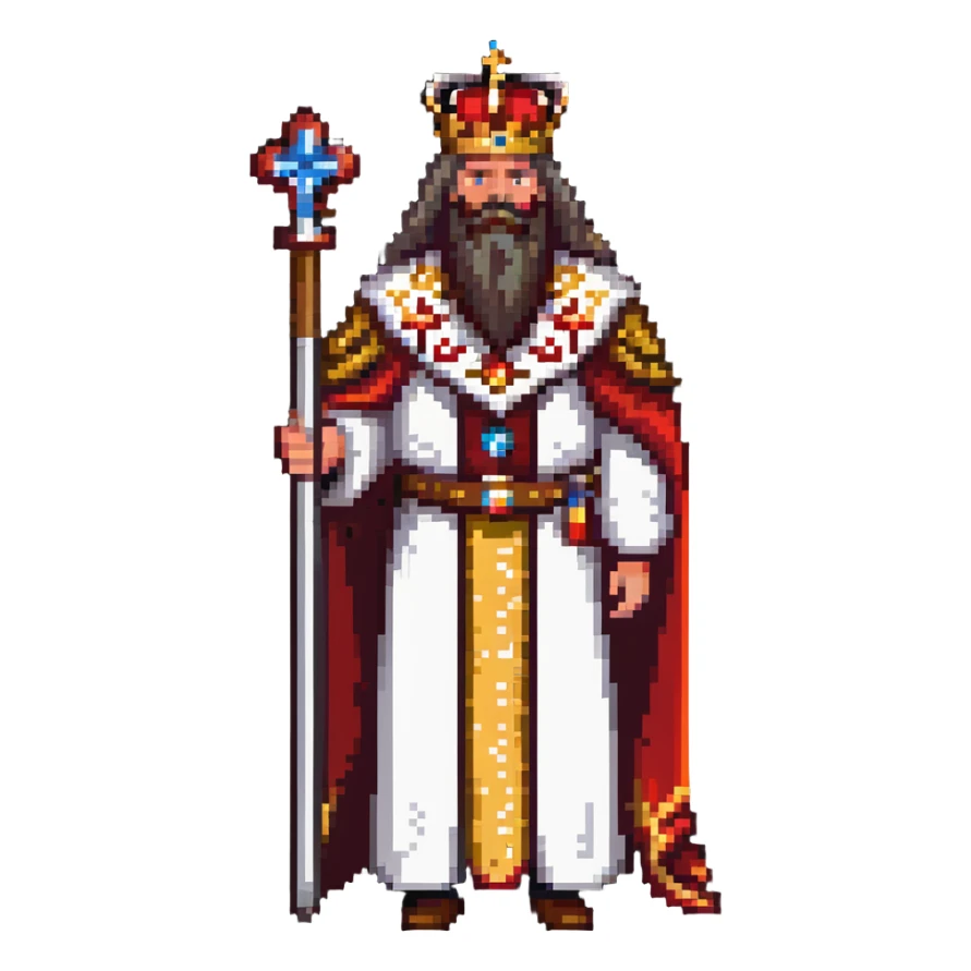 Russian Tsar with ornate crown, luxurious royal robes, long beard, holding scepter sticker