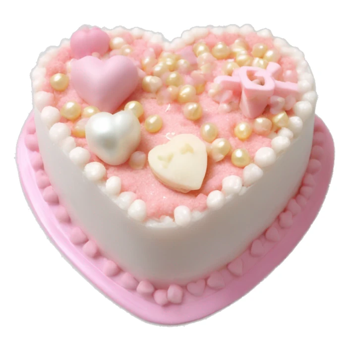 pastel pink heart shaped bento cake with white shell frosting and pearls and bows sticker