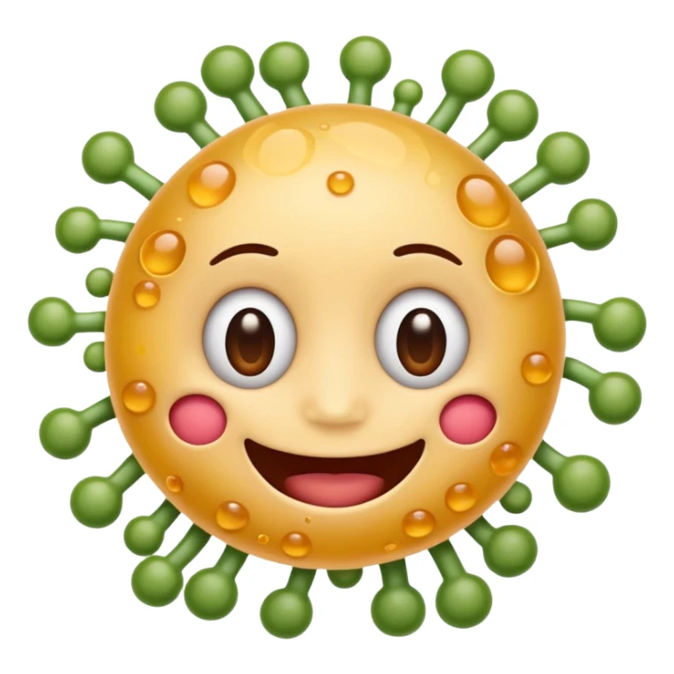 bacteria with visible organelles, cheerful face, emoji style sticker