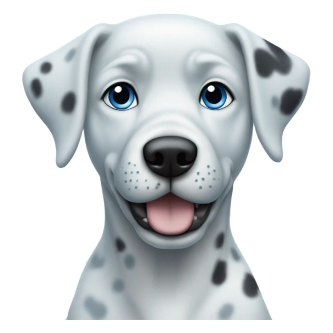 sky blue dog with darker blue spots and a dark blue nose. Her eyes are white with black pupils  sticker