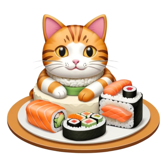 cat with a birthday cake made out of sushi sticker