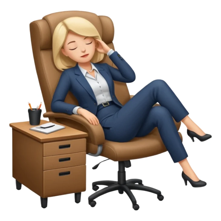 Boss sleeping in a chair with her legs up on the desk sticker